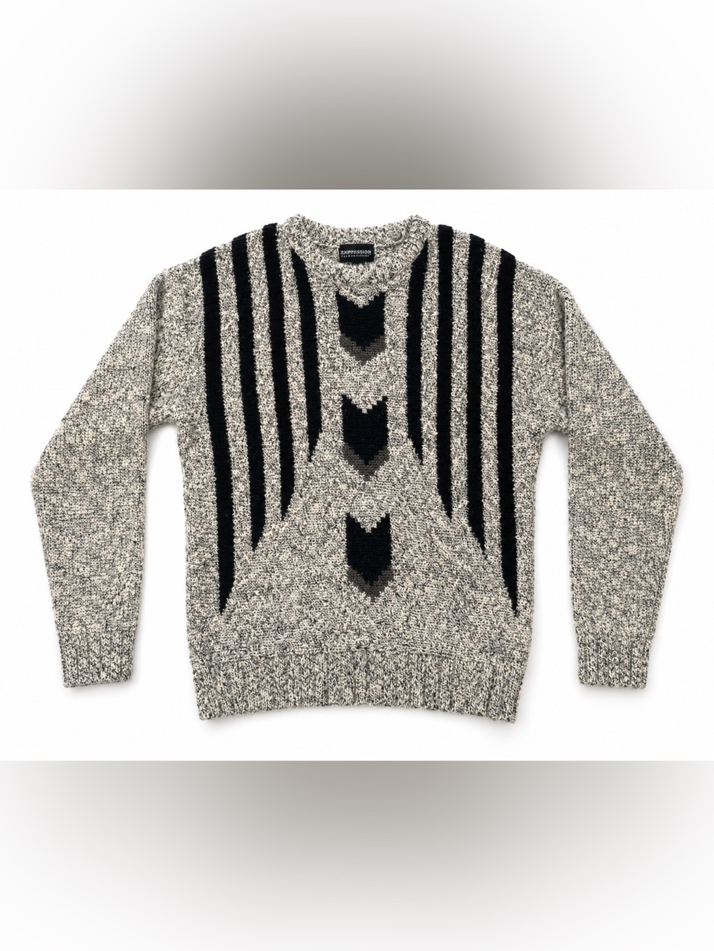 Expressions Black & Gray Geometric Chevron Crewneck Sweater